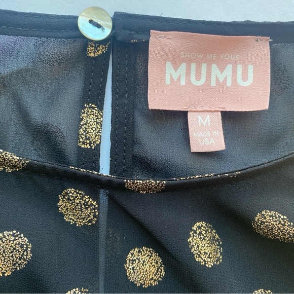SHOW ME YOUR MUMU Long Sleeve Black Top Gold Polka Dot Bishop Sleeves Size M - Picture 10 of 16